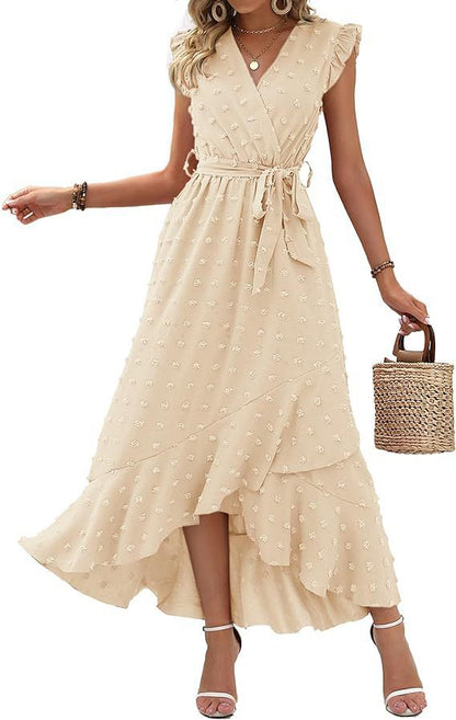 Dress Ruffle Sleeve S Wave Bohemia Elegant Maxi Dress